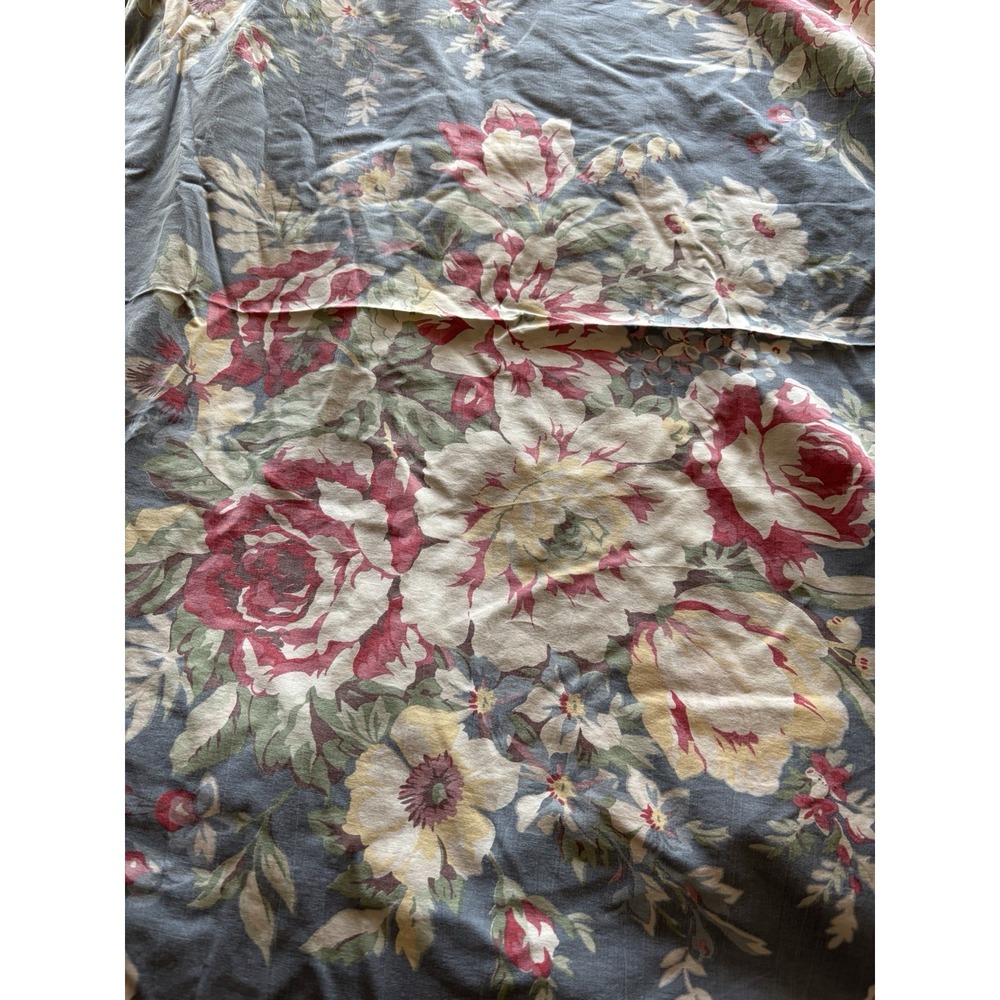 Vintage Ralph Lauren Kimberly Full Fitted Sheet Blue Cottage Floral Cotton USA